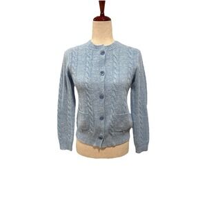Amina Rubinacci Wool Silk Blue Cable Knit Cardigan Italian Luxury Sz 40 US 2/4